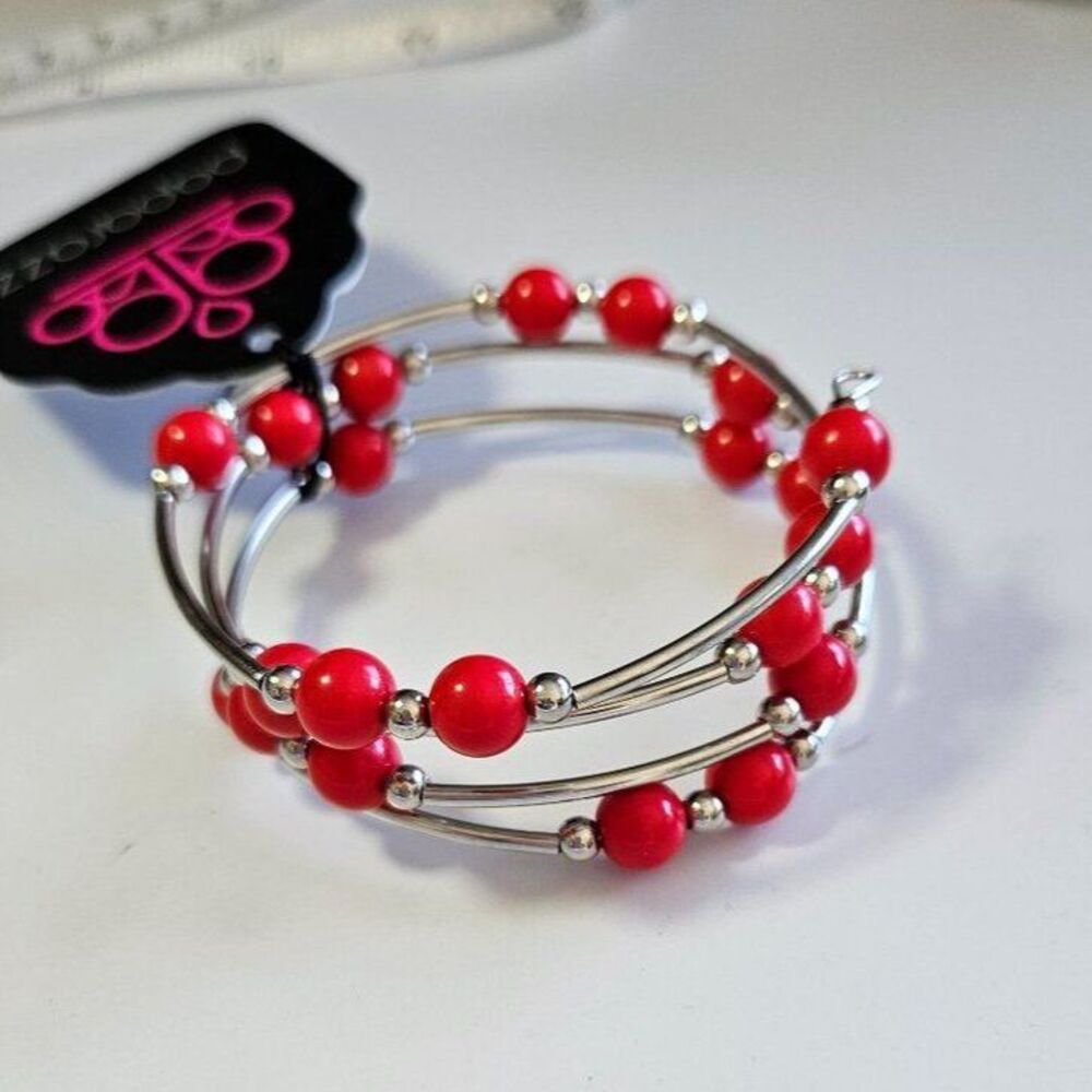 Paparazzi red and silver tone wrap bracelet
